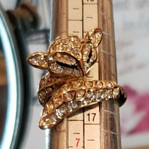 VINTAGE Foxy gold rhinestone ring fox 70s